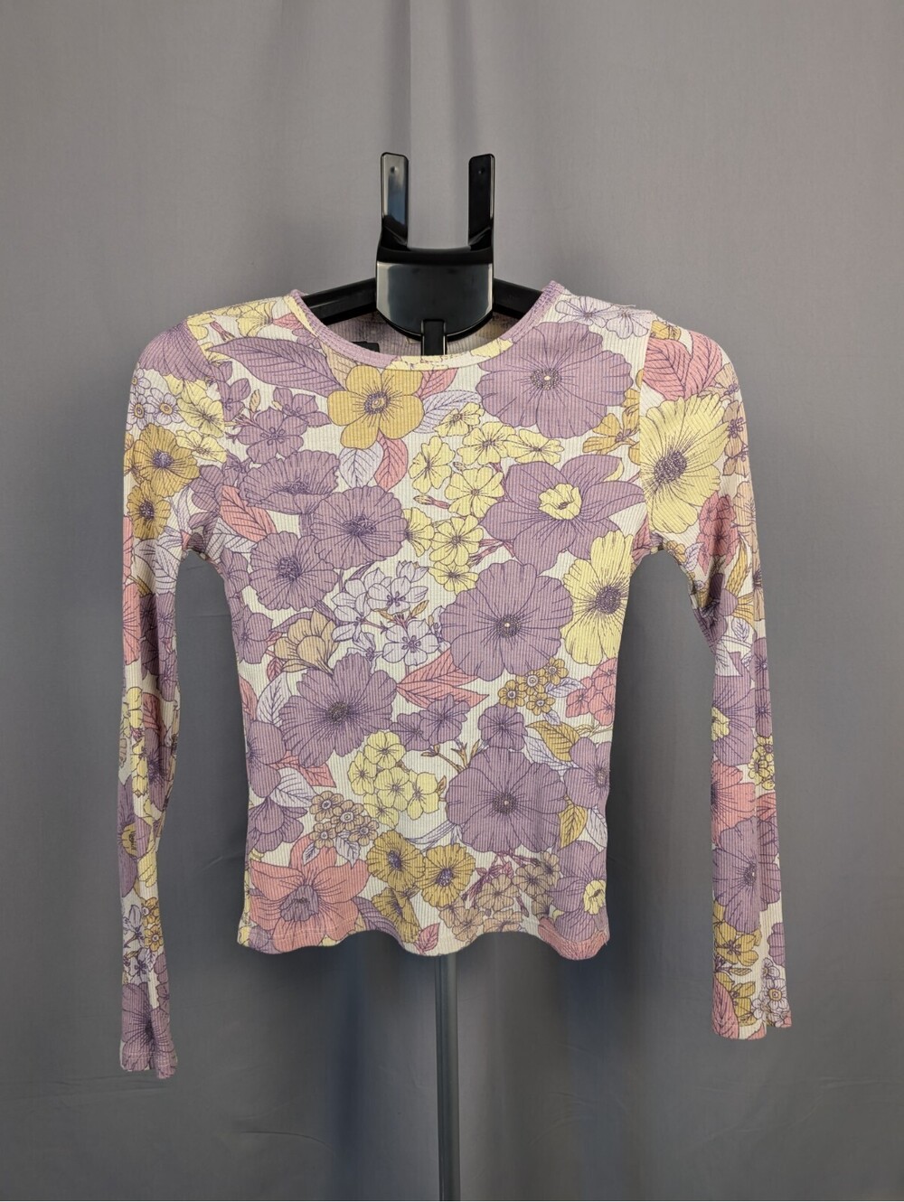 Cottagecore Purple Reign T.La Floral Ribbed Thermal Crop Top XS